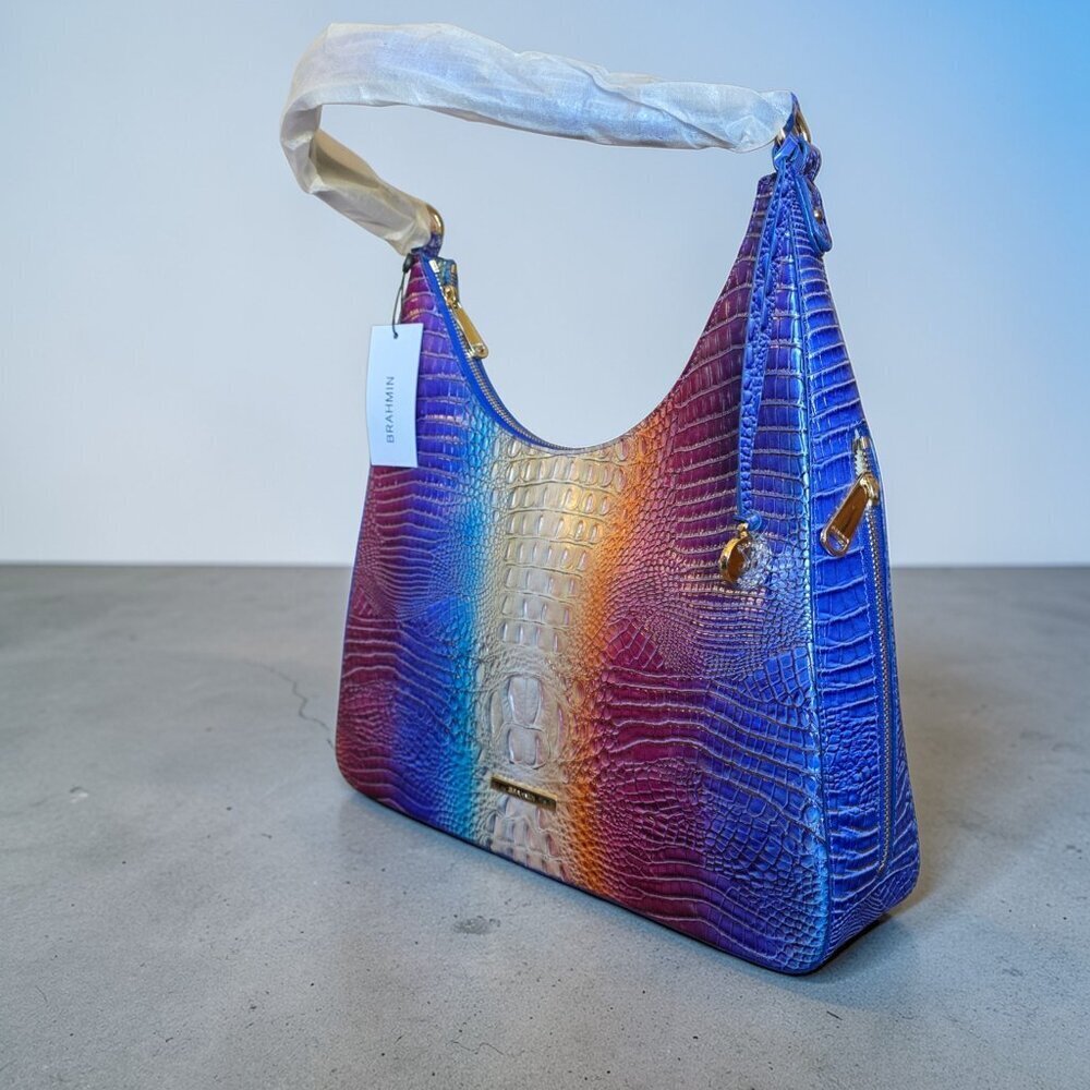 Brahmin Tabitha Melbourne Ombre Rainbow Shoulder Bag Croc Embossed Leather NWT - Picture 3 of 16